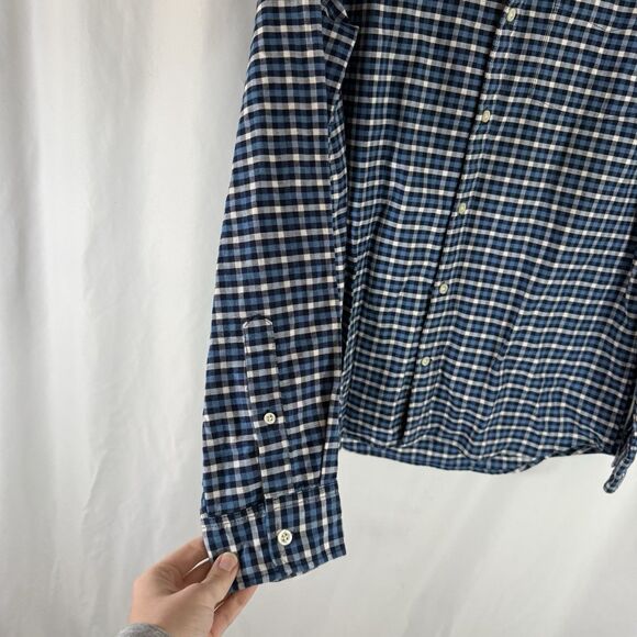New Gap Button Up Shirt Men's Medium Blue White Plaid Standard Fit Stretch - Picture 7 of 11